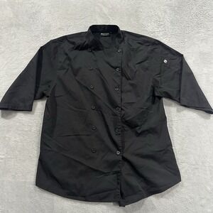 CHEF WORKS Black Short Sleeve Cook Shirt Unisex L Snap Front Utility Uniform